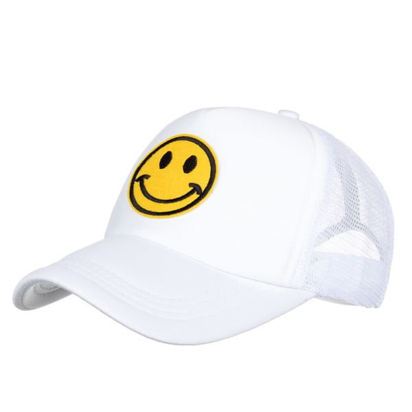 Hatt med smilende ansikt i mesh for menn og kvinner - Justerbar Snapback Sport Peak Solhatt Hvit
