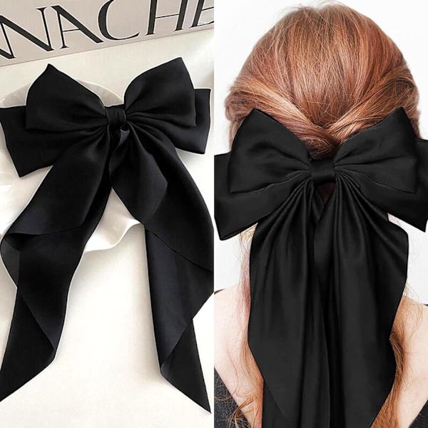 2 st stora rosett hårklämmor med lång silkeslen satin, enfärgad fransk barrette enkel hårspänne accessoarer för kvinnor flickor