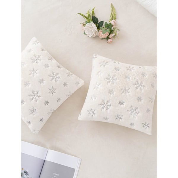 Joulukuusen lumihiutale-sekvenssi tyynynpäällinen, lyhyt plyysi sohvatyynynpäällinen sohvanpäällinen (2 kpl kultaa, 45 * 45cm/18 * 18 tuumaa) Silver