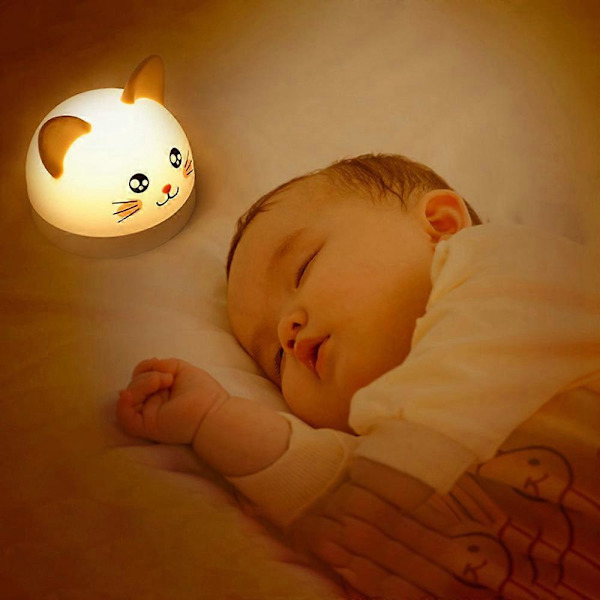 Sød Kattevækkeur til Børn med 3 Farvede LED-Lampe Timer Snooze Genopladelig Natlampe Børn