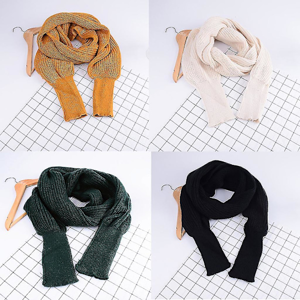Vinterstrikket pledd med lange ermer for kvinner - Sjalwrap med ermer - Ensfarget heklet genser skjerf - Multifunksjonell poncho kappe halsvarmer Black