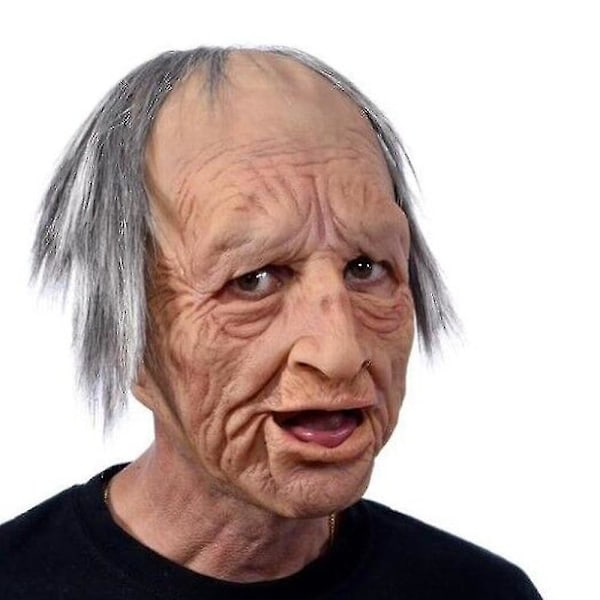 Masks funny realistic latex old man woman mask hair halloween cosplay fancy dress head rubber party