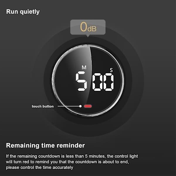 Magnetisk selvregulerende LED digital timer for kjøkken og trening [qb] Svart Black