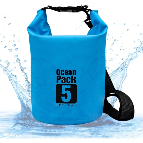 Vanntett tørrsekk 5L med skulderstropp, tørr kompresjonssekk holder tørr og ren for fotturer, camping, svømming, båtliv