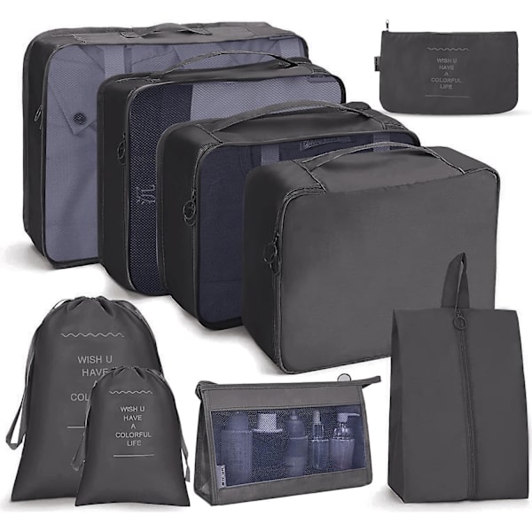 8 stk. Rejseorganisatorposer, Bagagepakkeposer med Sko Opbevaringsposer, Mesh Makeupposer black