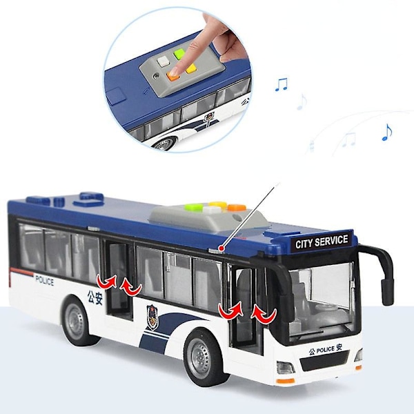 Legetøjsbilmodel Gave Til Børn Cool Stilfuld Lys Musik Inerti Bus Bus Simulation White public security bus (910c)