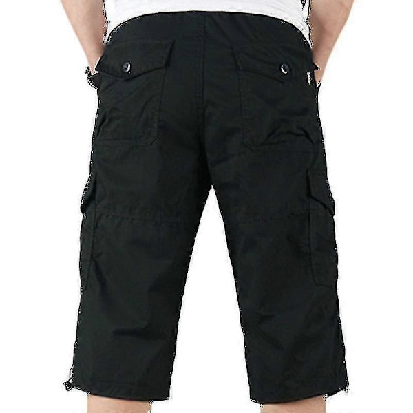 Miesten 3/4 pitkät joustavavyötäröiset shortsit Cargo Combat kolmeneljänneshousut Black M
