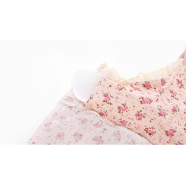 Naisten pyjamasetti, naisten lyhyet pyjamat, seksikkäät, hengittävät, kaksiosainen yöasu, söpö vaaleanpunainen kukkakuvioinen pyjamasetti, pitsi yläosa, pyjamapohjat, loungewear M