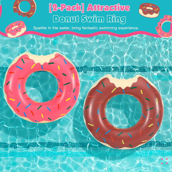 Oppustelige svømmeringe, pool svømmeflåd rør ring floatie, sommer vand sjov strandfest svømmebassin legetøj til børn Dark Pink and Brown