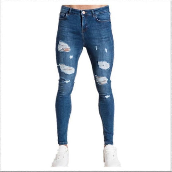 Herr Knähål Dragkedja Jeans Slim Ripped Byxor Dark Blue 2XL