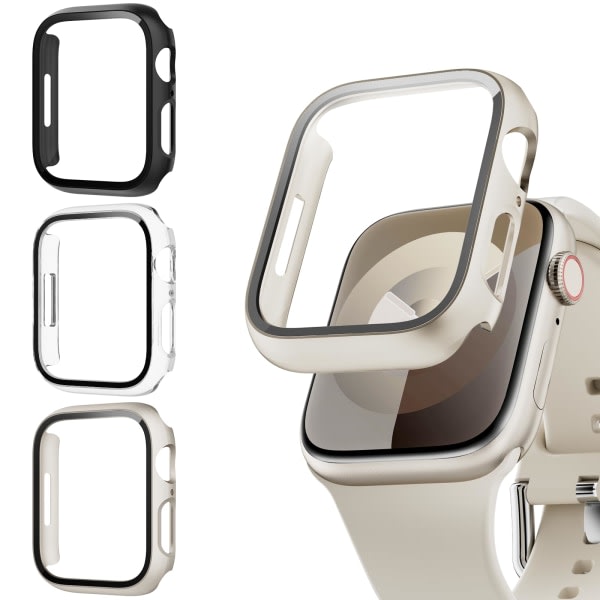 3 stk. skærmbeskyttelse kompatibel med Apple Watch Series 6/5/4/SE med hærdet glas, stødsikkert etui til iWatch 40mm Black and clear and starlight