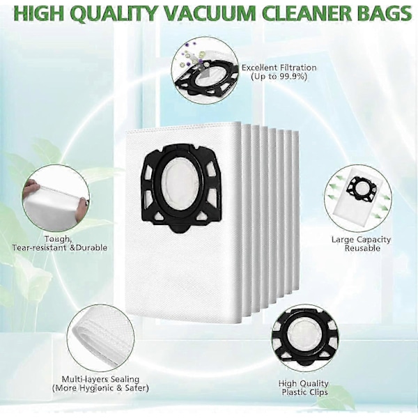 8-pack Kfi 357 dammsugarpåsar kompatibla med Kärcher Wd 2 Plus, Wd 3, Wd 3 Battery, Kwd 1, Kwd 2, Kwd 3, Mv 3, Wd 3.200