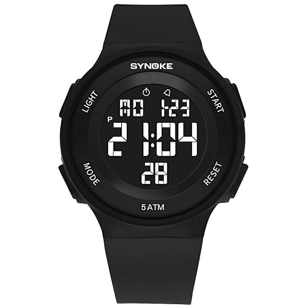 Synoke Dameur Digital Dameur Klok 50m Vandafvisende Stopur Sport Lysende Multifunktionel Led Elektronisk Armbåndsur Dame Cold Swim Black