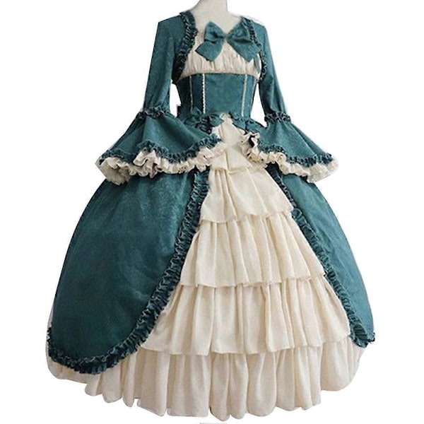 JWL-Middelalder Retro Gotisk Hofkjole Royal Dame Balkjole Black L