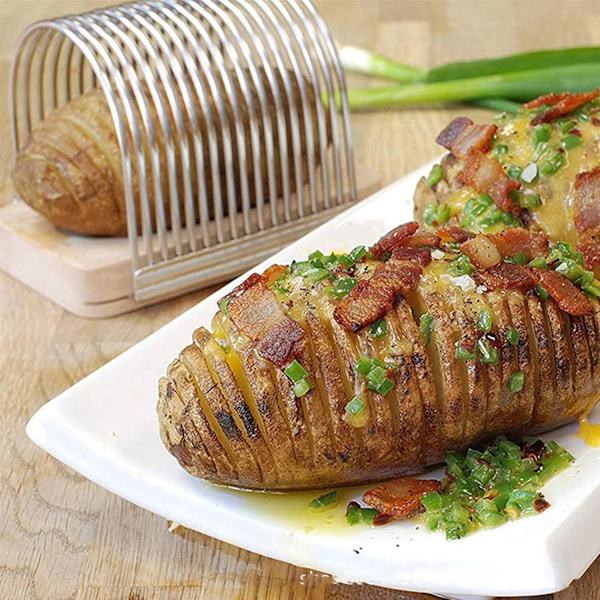 Kartoffelskærer, Kartoffelbrødskæreværktøj, Fast rustfrit stål madskærer til skæring af tomat, kartoffel, kød, brød og kage