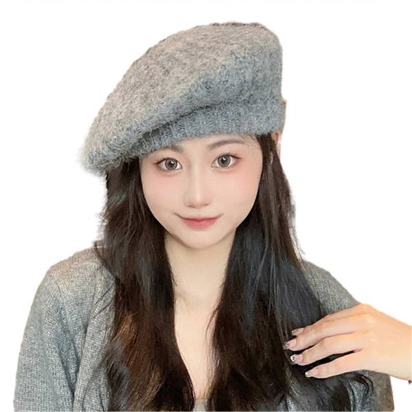 Beret Hat Efterår Vinter Kanin Plys Knittet Åndbar Stilfuld All-match Ensfarvet Elastisk Malerhat Grey One Size