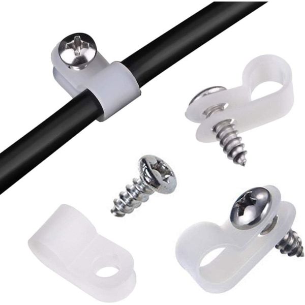 100 stk. Hvide Nylon R-Klips 1/4\" Genanvendelige Holder til Tråd M