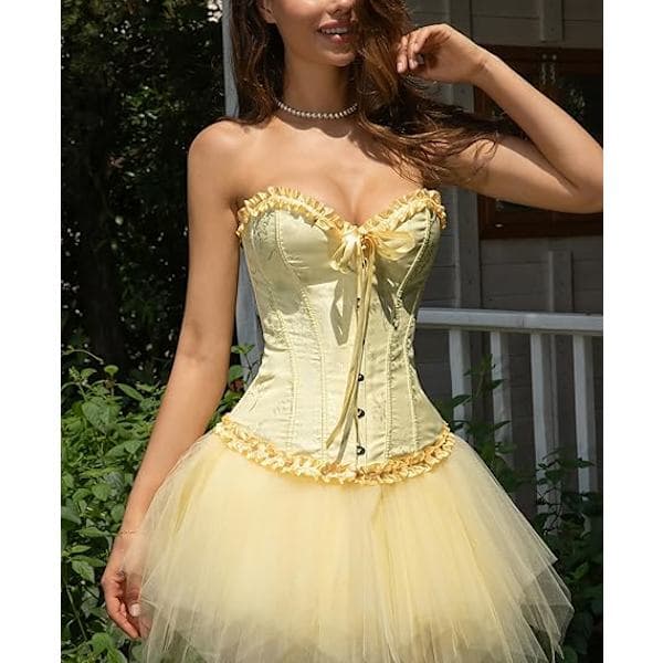 Korsetttoppar för kvinnor, Bustier Shapewear Underkläder, Spetsmidja Push Up Bodysuit Gul S S