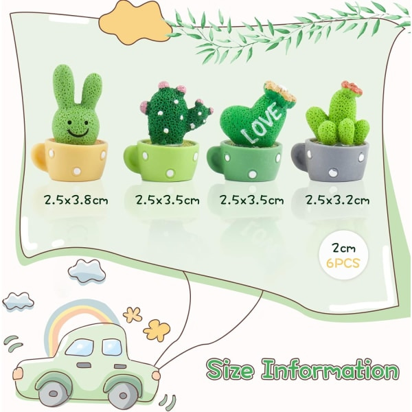 4 kpl auton kojelaudan koristeita, Mini Cactus Pond Cactus -patsas