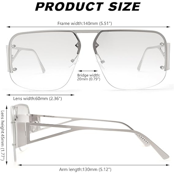 Pilot aurinkolasit naisille ja miehille trendikkäät kehyksettömät retro-neliönmuotoiset aurinkolasit suuret metalliset aurinkolasit Gradient Grey Blue