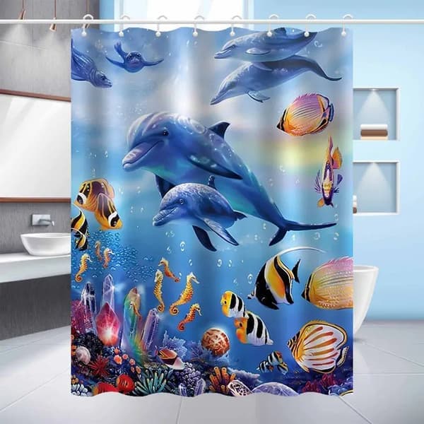 Vattentätt duschdraperi med delfinmotiv, mögelresistent duschdraperi för badrum, delfinduschdraperi 150*180cm 150*180cm