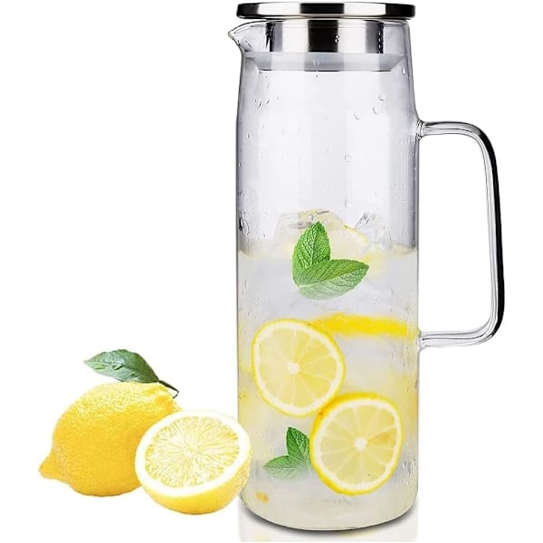 Borosilikatglas Vandkande Saftkande Karaffel med låg og børste til varmt/koldt vand og is-te 1500ml