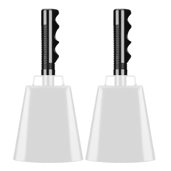 Käsintehty Metallihuutolehmäkello Lehmäkellot Ergonomisilla Kahvoilla Urheilutapahtumiin Festivaaleille White 2PCS