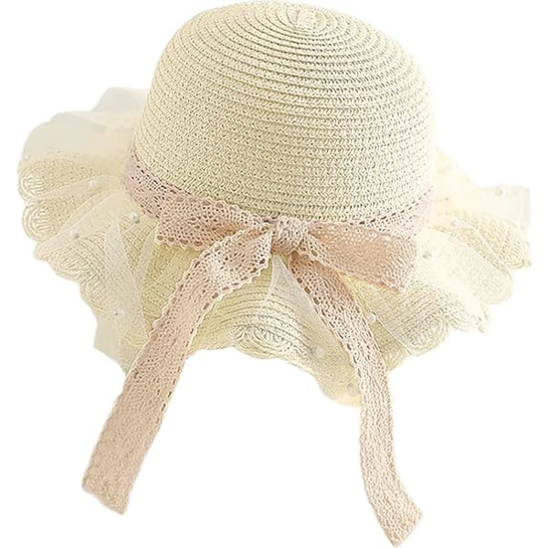 Girls Summer Straw Hat Sun Protection Visor Hats Foldable Wide Brim Bowknot Beach Cap for 2-8 Years Old