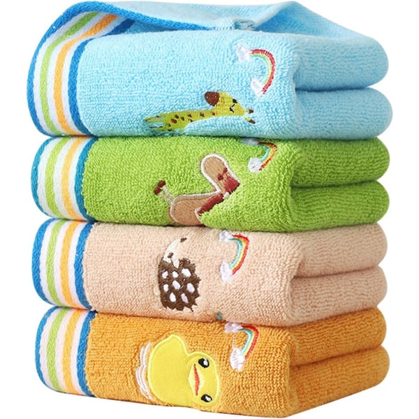 Pakke med 4 ansiktshåndklær for barn 4 farger barnehåndklær Ansiktshåndklær i bomull til barn
