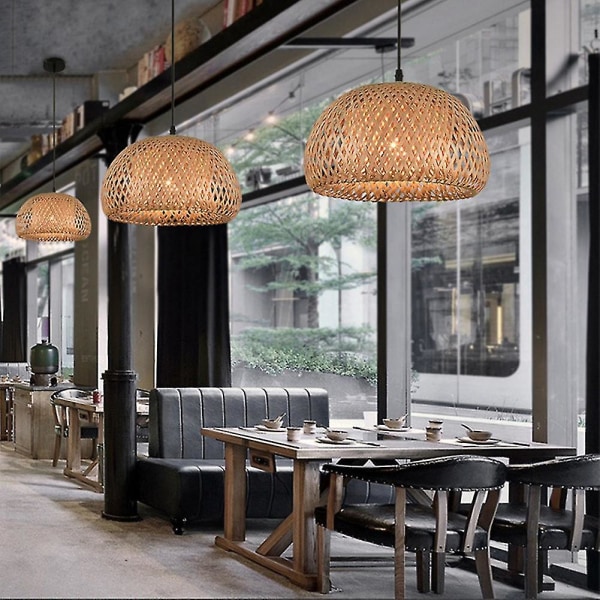 Belysning Rottinglampa Handgjord Bambu Ljuskrona Retro Café Bar Lounge För Trädgård Restaurang Sovrum