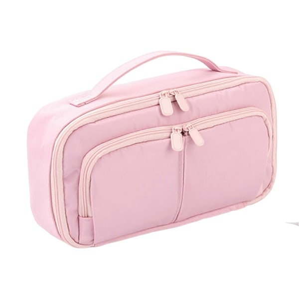 Suurikokoinen monilokeroinen penaali opiskelijoille, kannettava vetoketjullinen kynäteline kahvalla Pink
