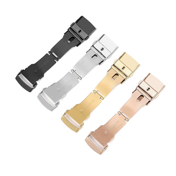 Klockspänne Universal Dubbeltryck Rostfritt Stål Klocka Säkerhetsviklås för Urmakare Golden 18mm