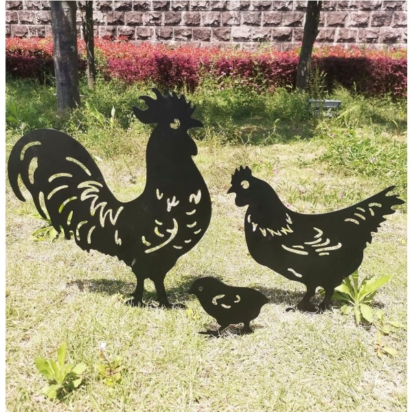 Udendørs metalhaveindretning, hønsegårdskunst, havemetalstatuer