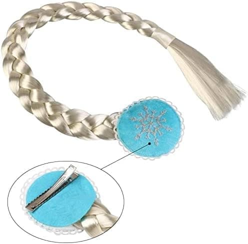 Prinsesse Elsa Kostume Tilbehørssæt til Børn, Inkluderer Fletning, Tiara, Handsker og Tryllestav 6pcs - blue (braids)