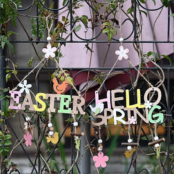 MengXi Hello Spring Påske Brev Træ Hængevedhæng Hjemmefestival Dekoration Pendant Hello Spring
