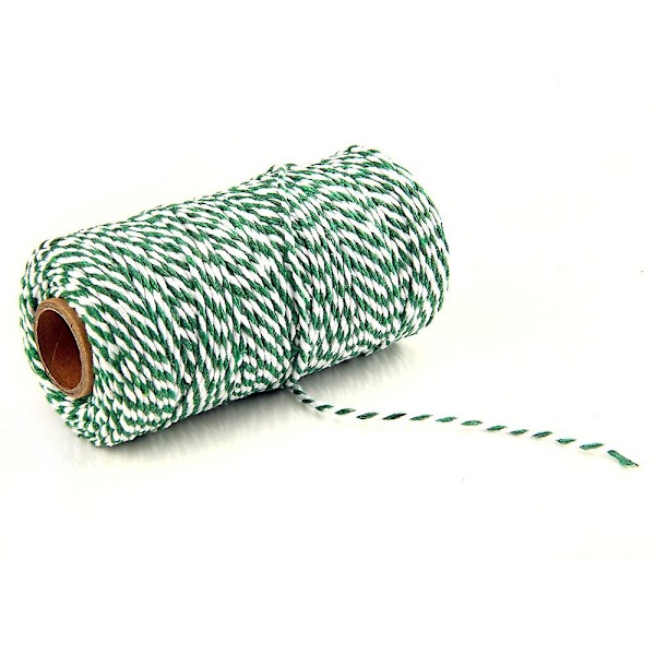 2mm 100m Bomullssträng Garn 2-trådig Flerfärgad Semester Dekorativ Randig Tråd För DIY Hantverk Present Bakning Inpackning Green-White