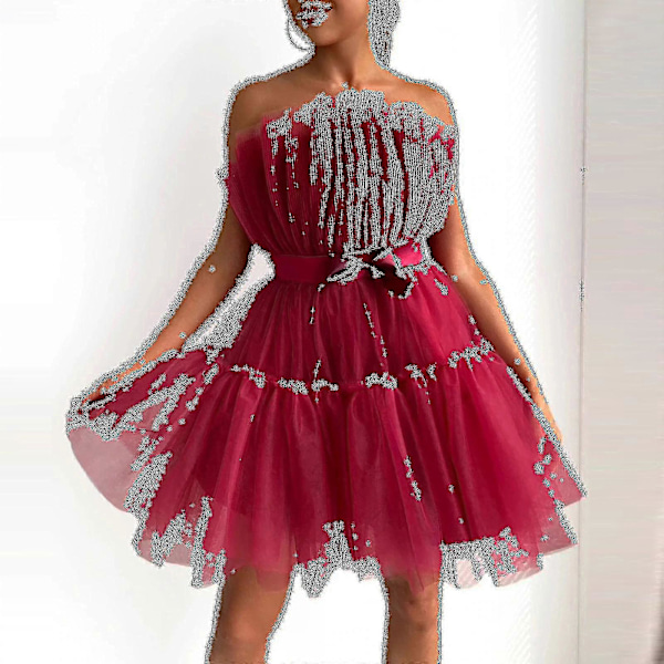 Dame Tyl Kjole Ærmeløs Kort Kjole Ensfarvet Mesh Prinsesse Stropløs Festkjole_x Light coral 36