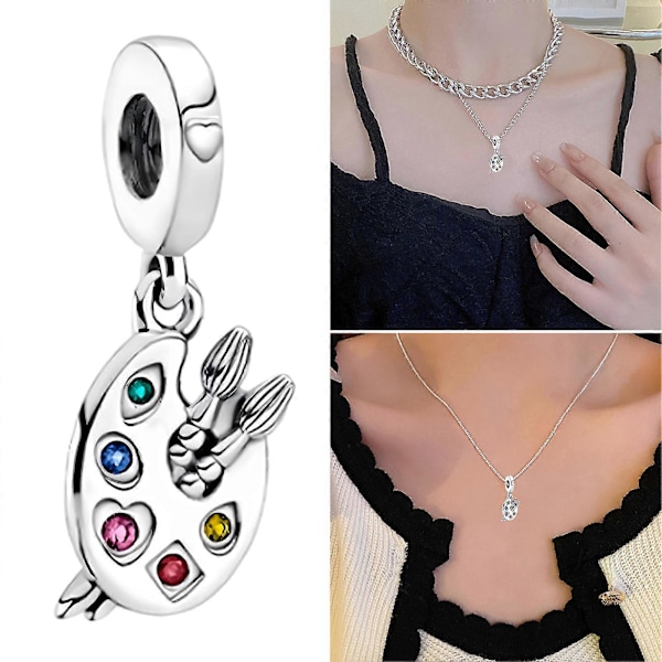 Artist's Palette Dangle Charm 925 Sterling Sølv Dangle for Pandora Armbånd Musiker Kvinner
