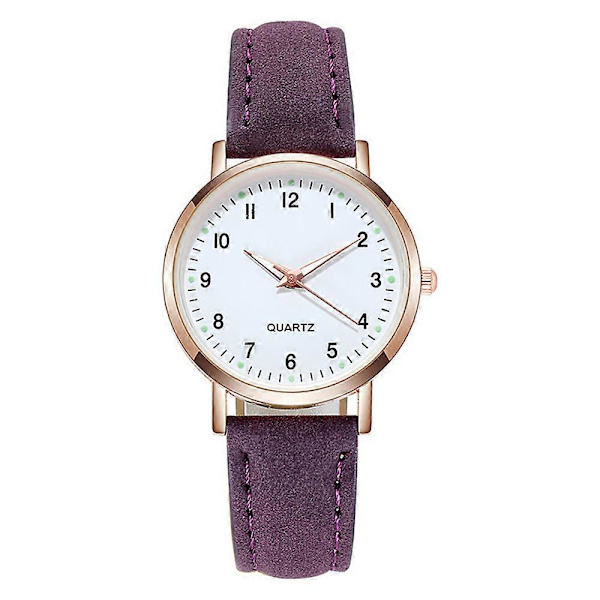 Damklockor Kvinnor Små Kvarts Analog Armbandsur Casual Läder Purple