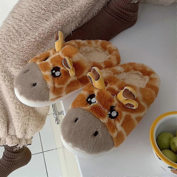 Cartoon Giraff Tofflor i Bomull, Vinter Inomhus Utomhus Tofflor För Kvinnor H 36