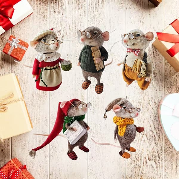 Filtet muse-sett Håndlagde filtede mus Julefiltede mus E E
