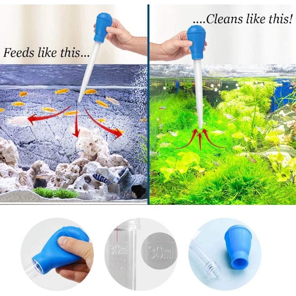 Manuell fisketank vannbytter akvariedråpe, 2 stk 30 ml akvarium ren pipette dråpe, fisketank rengjøring avfallsfjerner, akvarium rengjøring sugerør