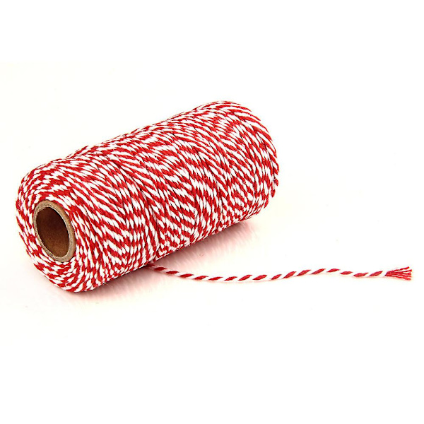 2mm 100m Bomullssträng Garn 2-trådig Flerfärgad Semester Dekorativ Randig Tråd För DIY Hantverk Present Bakning Inpackning Bright Red-White