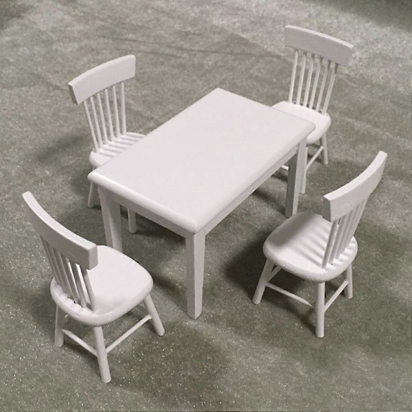 5 st/set 1:12 Mini Dockhusmöbler Trämatbord Stolsset Fickleksak White