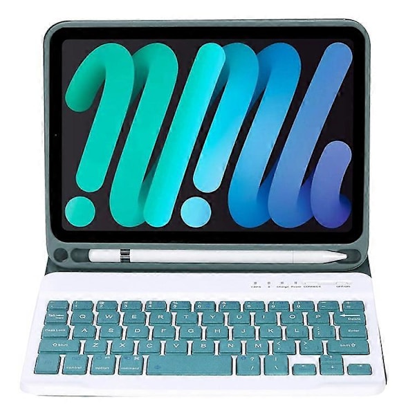 C06B Kompatibelt för iPad mini 6 (2021) Anti-Repskyddande Fodral med Bluetooth-Tangentbord Stötsäkert Ställ Läderfodral med Pe DarkGreen