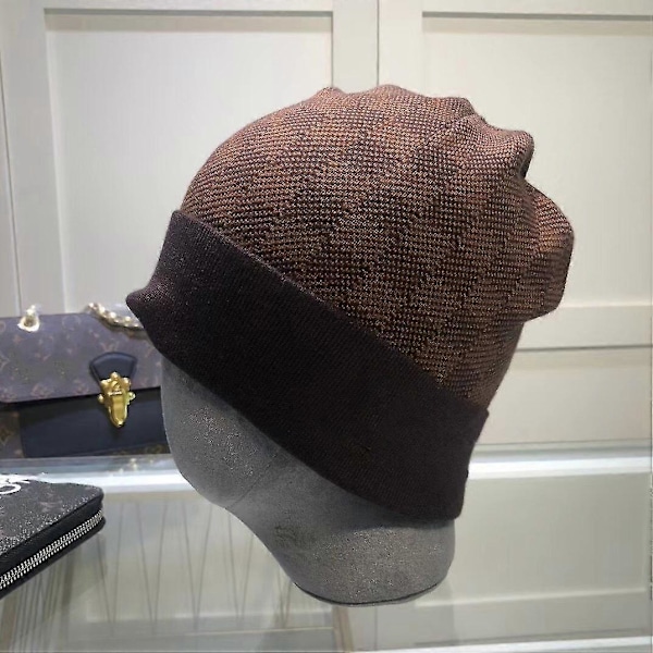 Ny ankomst Designer Letter Trykt Sjakkbrett Vinterlue Myk Varmt Strikket Beanie Hater Gray