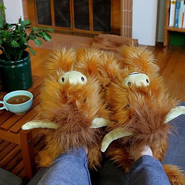 Plush-pehmoiset Skotlantilaiset Lehmä-Tossut Pehmeät, Karvaiset Sisätossut Talveksi Sisä- ja Ulkokäyttöön M