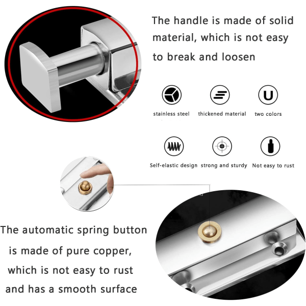 2 st Invändiga dörrlås, badrumsdörrlås med fjäderknapp, silver, svart automatiskt dörrlås 4 tum/100 mm, för att säkra sovrumsdörrar