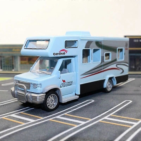 1:28 Legering Luksus RV Caravan Køretøjer Bilmodel Die-Cast Metal Campingvogn Motorhome Touring Bilmodel Lyd Lys Børns Legetøj Gaver Blue