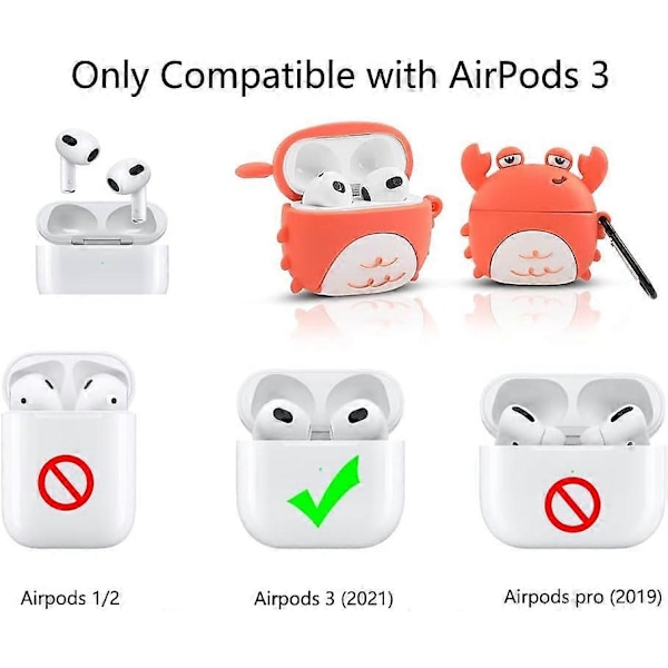 Passer til Airpods 3. generation 2021, Silikone Tegneserie Sød Etui Beskyttende Stødsikre Covers til Airpods 3 Crab standard